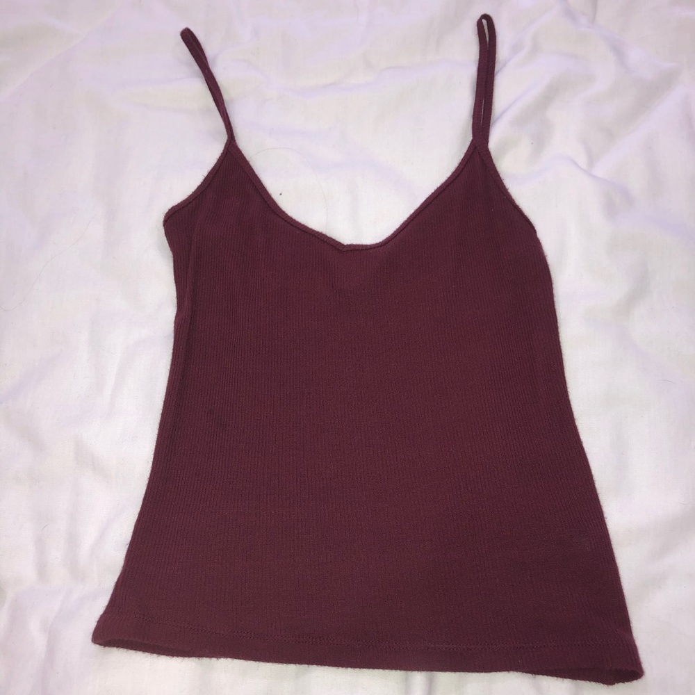 Maroon Ribbed Crop Top - Picture 2 of 4